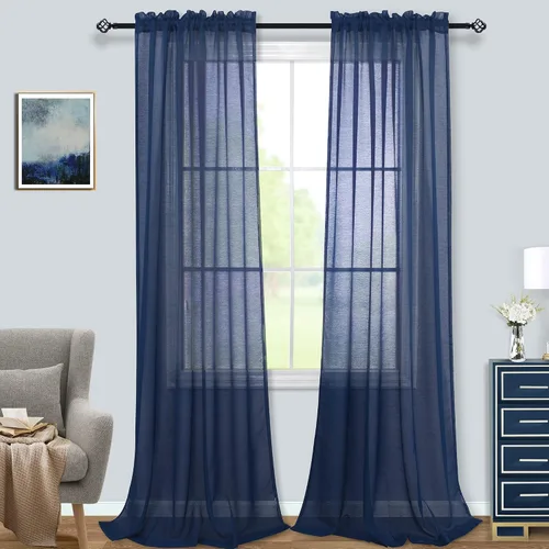 Vista 24 de Cortinas traslúcidas negras de 45 pulgadas de largo para ventanas de baño, juego de 2 paneles, cortinas de media ventana para cocina y dormitorio