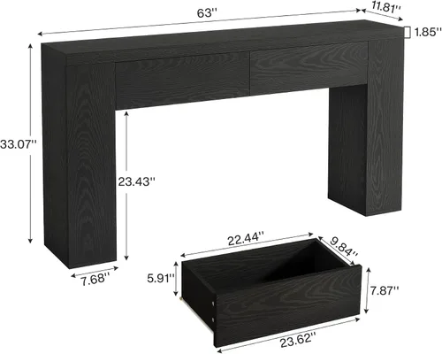 Vista 2 de Tribesigns Mesa consola de madera de 63 pulgadas con 2 cajones ocultos, mesa de sofá marrón rústico de granja para sala de estar, pasillo, entrada