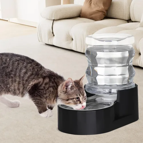 Vista 4 de RIZZARI Dispensador de Agua para Comida de Perros: Alimentador Grande de Acero Inoxidable Negro de 4L con Filtro Triple - Hidratación Saludable