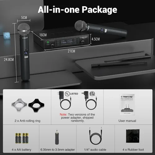 Vista 7 de Phenyx Pro Sistema de micrófono inalámbrico, micrófonos inalámbricos duales, con 2 dispositivos de mano, escaneo automático, frecuencias UHF de 2 x