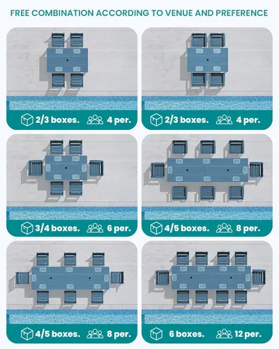 Vista 8 de SERWALL Juego de comedor al aire libre de 59 pulgadas para 6, con 1 mesa y 6 sillas, azul
