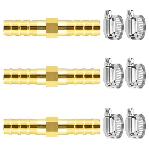 Vista 6 de Da by 3 unids 1/2" (12.5mm) Barb Splicer Mender Hose Latón Barb Fitting con 6 abrazaderas de tubo de acero inoxidable para agua/combustible/aire