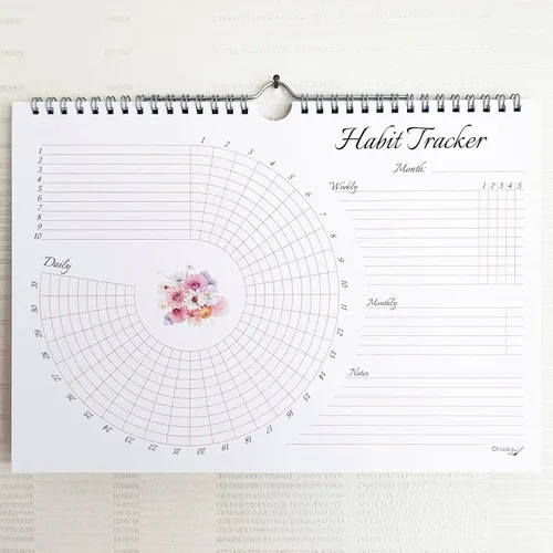 Vista 5 de Calendario de seguimiento de hábitos (sin fecha de 12 meses), diseño floral, encuadernado en espiral y colgador, tamaño A4 (8,3 x 11.7 pulgadas)