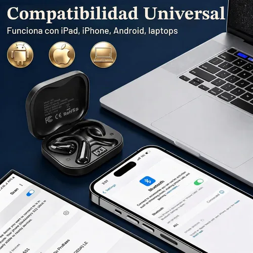 Vista 8 de Auriculares de oído abierto, auriculares inalámbricos con pantalla digital Negro