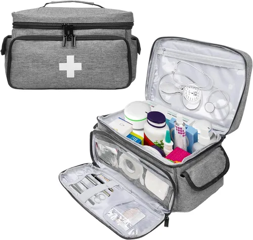 Vista 8 de ALSLEA Bolsa de primeros auxilios vacía, bolsa pequeña de medicamentos, organizador portátil de suministros médicos para viajes, hogar, oficina