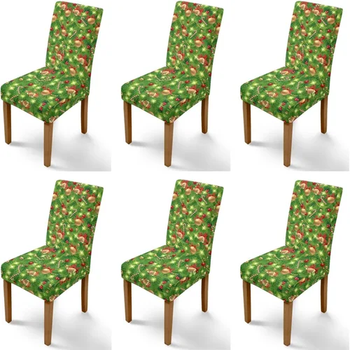 Vista 57 de Rnyleeg Fundas navideñas para sillas de comedor, fundas de asiento de comedor con estampado de campanas brillantes, juego de 1 funda suave y lavable