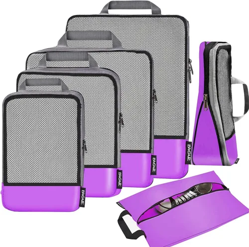 Vista 72 de BAGAIL 4 juegos/6 juegos/8 cubos de compresión para embalaje, accesorios de viaje, organizadores de embalaje expandibles (malla cuadrada, 06-beige)