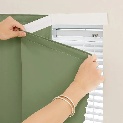 Vista 19 de Jilron - Cintas mágicas adhesivas para cortinas opacas sin necesidad de perforación, cortinas adhesivas sin barra para ventanas pequeñas