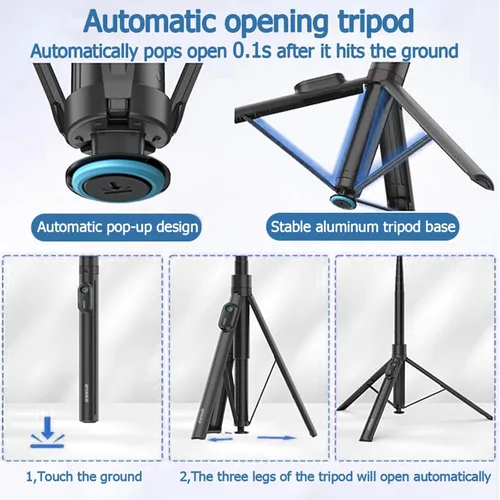 Vista 2 de ORMOS Trípode para selfie, extensible de 67 pulgadas, aleación de aluminio y silicona, compatible con todos los teléfonos celulares, soporte