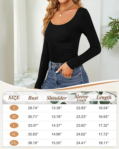 Vista 6 de Ficerd 3 piezas de camisetas cortas básicas de manga larga para mujer, ajustadas, cuello redondo, color liso, casual, para mujer