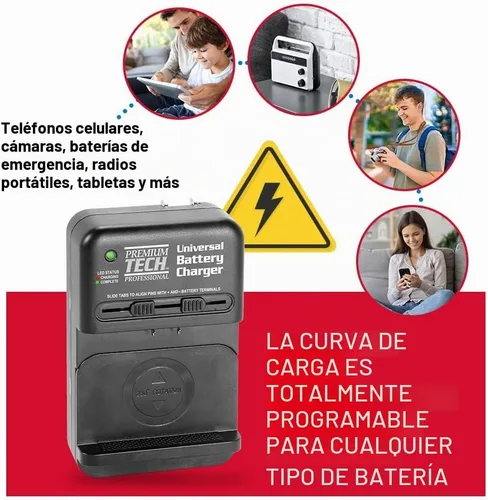 Vista 4 de Vidpro PT-UNV Cargador de batería universal de iones de litio – Cargador ajustable programable para viajes con protección contra sobrecarga
