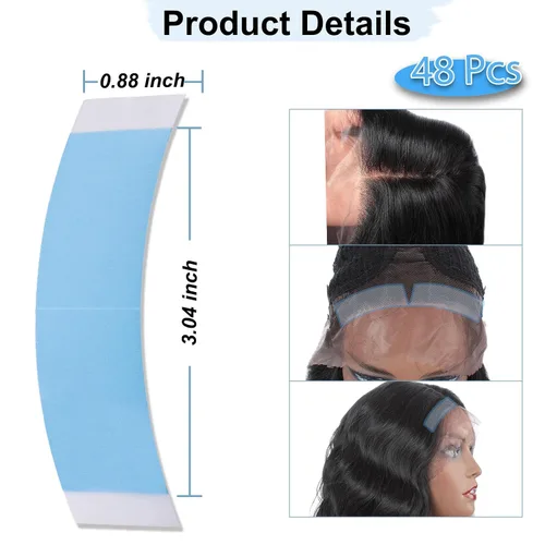 Vista 2 de Kachanaa 48 piezas de pegamento de encaje ultra fuerte impermeable de doble cara para peluca de encaje frontal, cinta adhesiva de encaje de sujeción