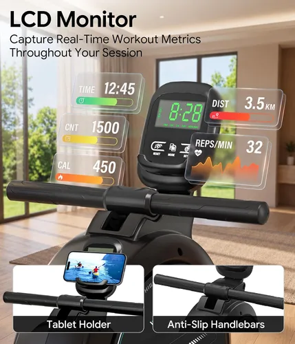 Vista 6 de Wenoker Rowing Machine for Home, Magnetic Rower Machine, 350 LB Weight Capacity, 16-Level Silent Resistance Row Machine for Gym Exercise