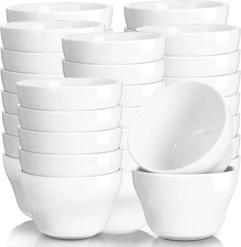 Vista 9 de Suclain - Paquete de 24 tazas de sopa de 8 onzas, tazas de salsa, cuencos de salsa para caldo, color blanco Porcelain, Stackable, Dipping Sauce