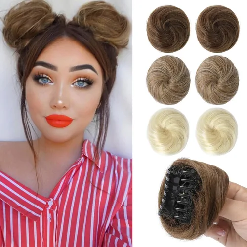 Vista 43 de REECHO Space Bun Hair Pieces, 2 piezas de mini clips de garra en moños desordenados y orejas de gato, extensiones de moño de cabello falso HB001