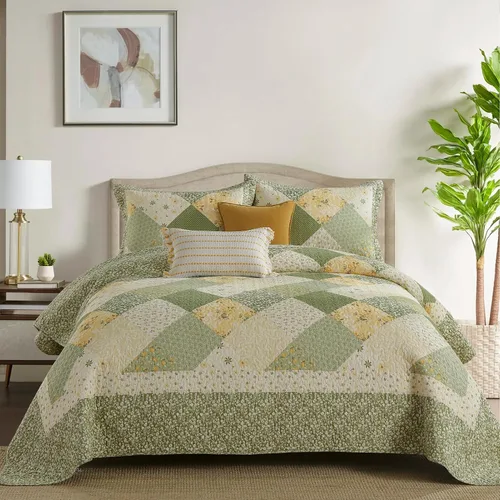 Vista 10 de DDUOXIN Colcha de tamaño Queen extragrande 100% algodón reversible a