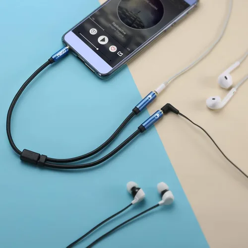 Vista 6 de MillSO Divisor de auriculares para 2 auriculares TRRS o micrófonos Divisor Sapphire Blue