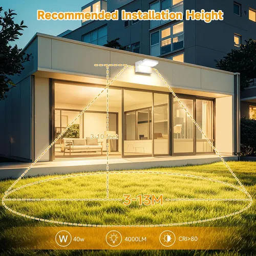 Vista 4 de 3Pack de luces de pared LED para exterior de 40W, luces de inundación blancas de 350° de rotación, lámpara de iluminación exterior comercial