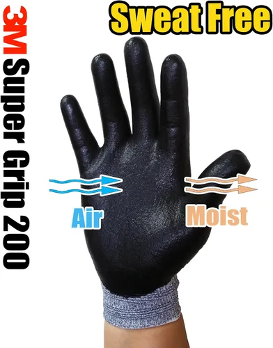 Vista 2 de 3M Super Grip 200 - Guantes de trabajo recubiertos de espuma de nitrilo para todo el día, 10 pares (talla M, gris)