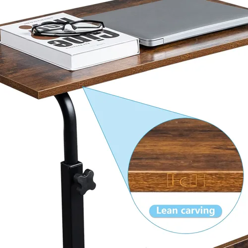 Vista 5 de HomVent Mesa de TV ajustable con ruedas, mesa lateral para aperitivos con ruedas, mesa portátil en forma de C, mesa de mesa móvil de madera