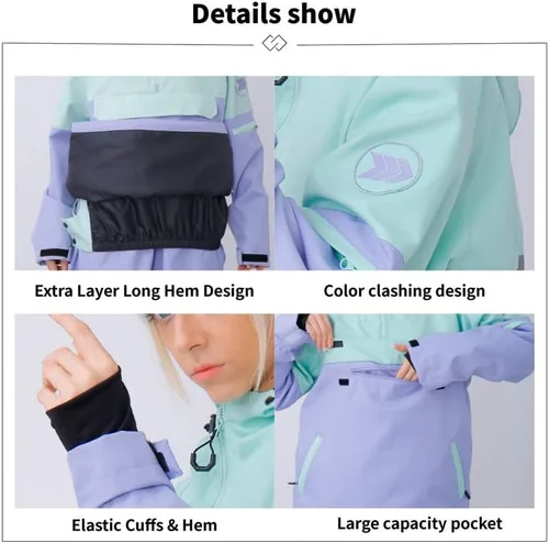 Vista 5 de SNOWVERB Impermeable para hombre y mujer, resistente al viento, con capucha, aislante, unisex, para esquí, snowboard