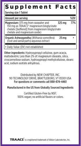 Vista 6 de New Chapter Suplemento de magnesio + Ashwagandha, 325 mg con glicinato de magnesio para relajación muscular y recuperación, salud del corazón