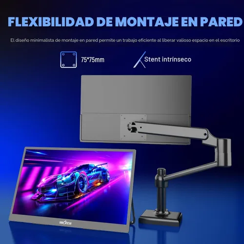 Vista 6 de InnoView Monitor portátil 2K para laptop de 18.5 pulgadas, 2560 x 1440p, QHD 120Hz, 100% sRGB, USB-C, HDMI, estándar, HDMI, segunda pantalla