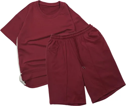 Vista 5 de TZIISOA Conjunto deportivo de verano para hombre, conjunto de 2 piezas, camiseta de manga corta y pantalones cortos, elegante conjunto deportivo