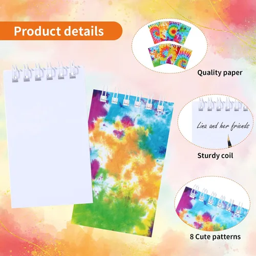Vista 3 de Nezyo 24 cuadernos pequeños de teñido anudado, cuadernos de bolsillo pequeños en espiral, juego de divertidos cuadernos pequeños en blanco
