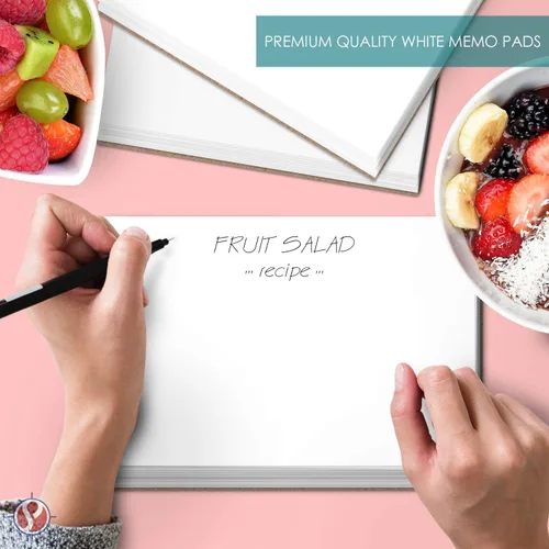 Vista 4 de 3" x 5" White Memo Pads w/ Chipboard on the Back – Blank White Writing Pads for Taking Notes, To-Do Lists, Reminders, Sketches Gummed Top, Easy