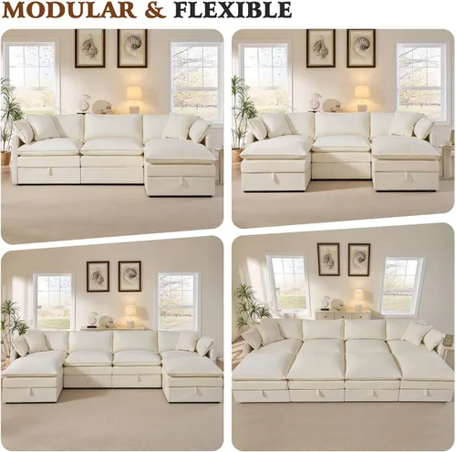 Vista 9 de Ihanherry Sofá cama modular de gran tamaño con almacenamiento, sofá nube modular de 6 plazas de 103 pulgadas con otomanas móviles, sofás de felpilla