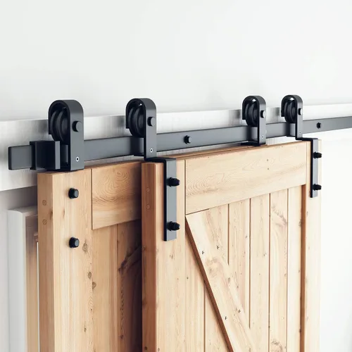 Vista 10 de SMARTSTANDARD Kit de herramientas para puerta corrediza de granero de 4 pies, para puertas de madera dobles - Riel único - Suave y silencioso