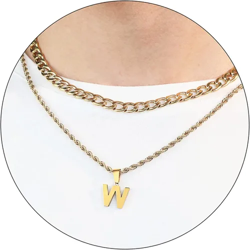 Vista 52 de SENRAN Collar con inicial en capas de la A a la Z para hombre, cadena de cuerda torcida de acero inoxidable de 18 a 20 pulgadas, dije de letra