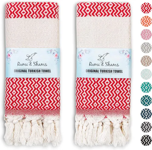 Vista 8 de RUMI & SHAMS - Toalla de mano turca para baño y cocina - 2 toallas de mano decorativas de lujo para baño - Toallas rústicas de cocina de 100 %