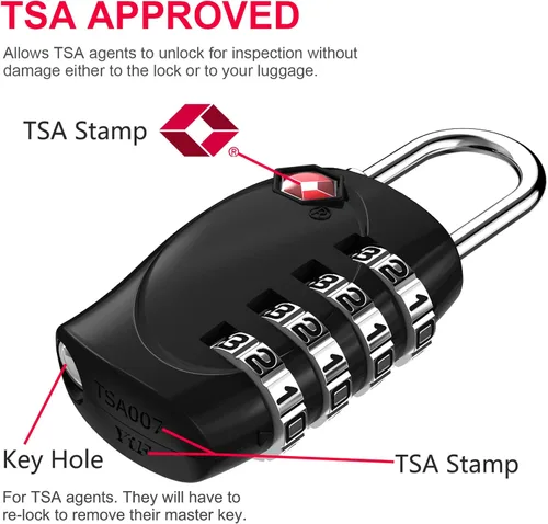 Vista 3 de ZHEGE Cerradura de maleta aprobada por la TSA, cerradura de equipaje de combinación de 4 dígitos reiniciable para mochila, maletín, tienda