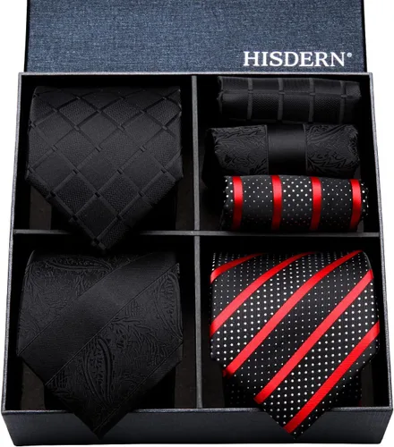 Vista 83 de HISDERN Juego de corbatas extralargas para hombre y pañuelo de bolsillo de 63 pulgadas, colección XL, caja de regalo, corbata, lote de 3
