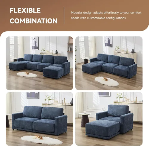 Vista 6 de Sofá modular en forma de L de 110.6 pulgadas, sofá modular de asiento profundo con otomana móvil, sofás gruesos de 4 asientos de gran
