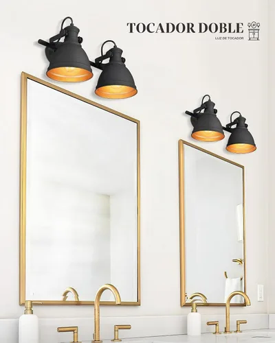 Vista 5 de Lámpara de tocador de baño industrial negra de 2 luces sobre