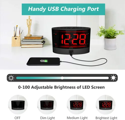 Vista 5 de ANJANK Reloj despertador extra fuerte para durmientes pesados, agitador de cama inalámbrico, alarma dual vibratoria, sordos y con discapacidad