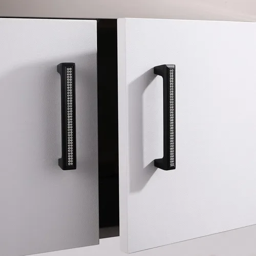 Vista 8 de LANC Tiradores de gabinete de cristal negro para cocina y baño, manijas de gabinete para dormitorio, pomo de gabinete negro mate brillante