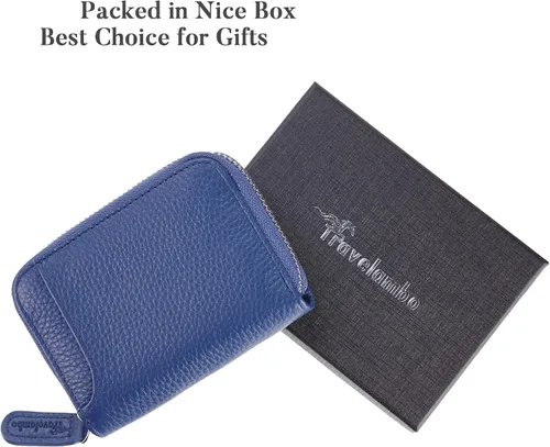 Vista 5 de Travelambo Monedero de piel auténtica con cremallera YKK, Azul, Moda