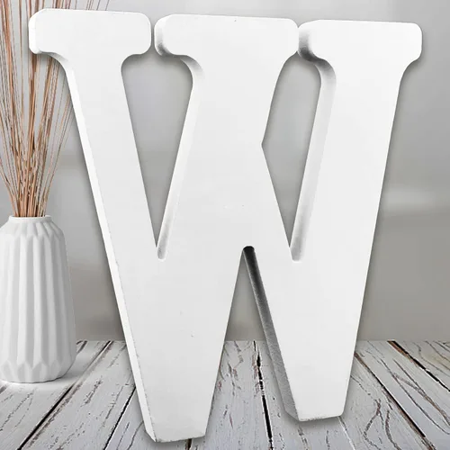 Vista 22 de AOCEAN Letras de madera blanca de 8 pulgadas, letras de madera sin terminar para pared, letras decorativas de pie en rodajas, decoración de tablero