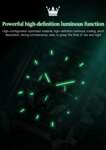 Vista 4 de OLEVS Relojes cuadrados para hombre, cronógrafo de cuero marrón, reloj de negocios de moda, luminoso, impermeable, relojes de pulsera casuales