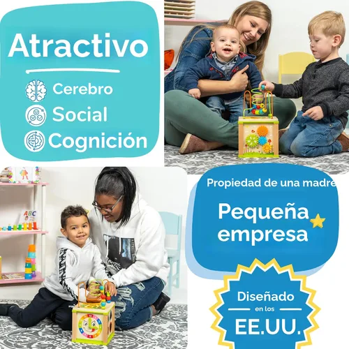 Vista 5 de Cubo de actividades de madera para bebés - Set de regalo para niños Juguetes de regalo para niños de 1 a 2 años Juguetes educativos para niños