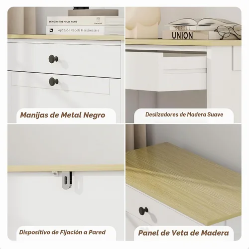 Vista 5 de Entrada de almacenamiento de zapatos con 2 cajones abatibles, armario Grano blanco+madera