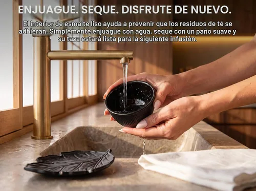 Vista 4 de Juego de 2 tazas de té de hierro fundido negro completo