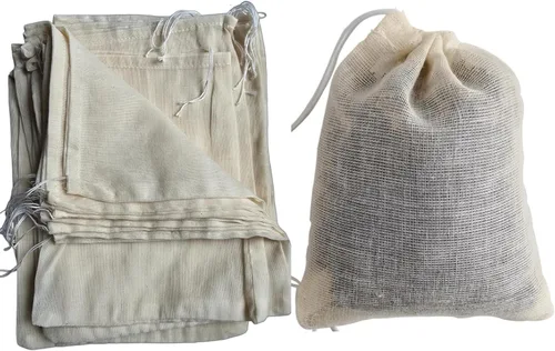 Vista 7 de Paquete de 50 bolsas de muselina de algodón natural reutilizables con cordón, bolsas de té reutilizables sin blanquear, bolsas de especias
