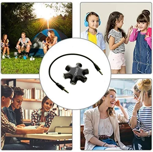 Vista 4 de ONXE - Divisor de auriculares múltiples, adaptador de audio de 0.138 in, convertidor de auriculares de 5 vías, conector auxiliar de 1 macho a cable