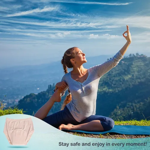Vista 6 de Ropa interior de incontinencia para mujer con banda alta (beige) con almohadilla de carbón de bambú blanco superabsorbente (14 onzas), beige
