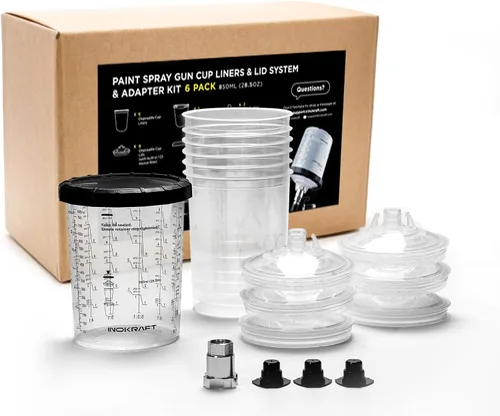 Vista 11 de InoKraft Copa para Pistola de Pintura Desechable, Kit Mini de 6 Onzas (180ml) con 6 Copas y Tapas, 1 Copa Rígida con Anillo Retenedor, 3 Tapones